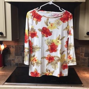 Talbots 3/4 sleeve cotton flowered top
